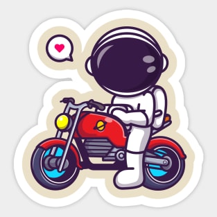 Cute Astronaut Riding Motorcycle Cartoon Sticker